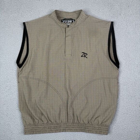 Vtg Zero Restriction Golf Vest Mens Medium Brown Plaid 1/4 Snap Pullover USA 90s - Picture 1 of 10